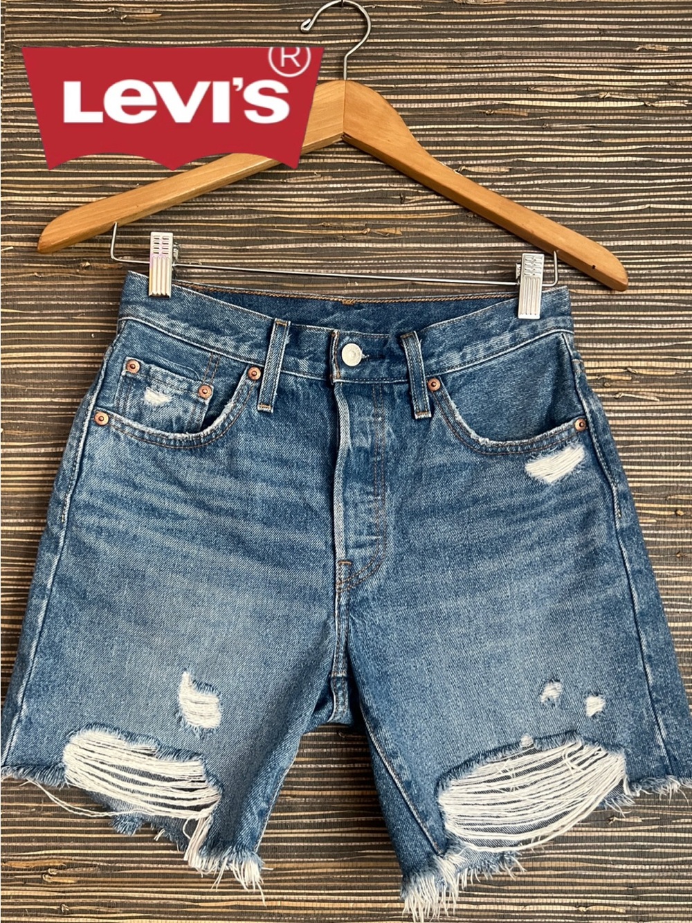 Levis 501 Button Fly Shorts High Rise Mid-Thigh Jean Shorts SZ 25